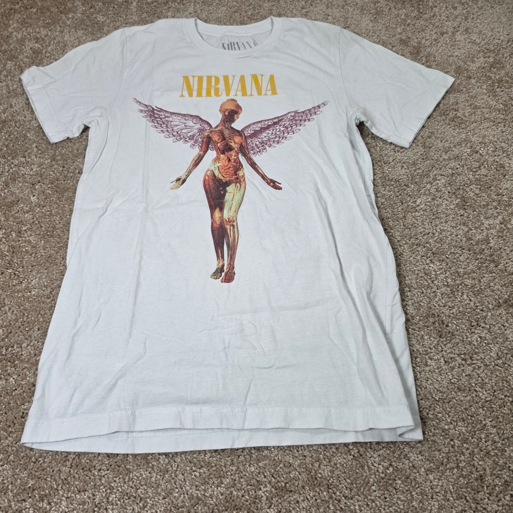 Nirvana T-Shirt In Utero Angel Graphic White Band Tee Grunge Small